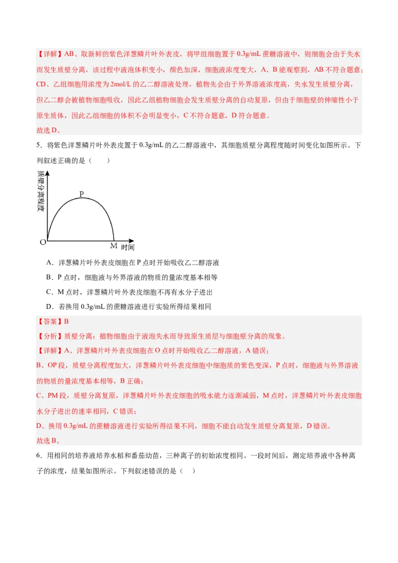 考点通关卷07物质运输（解析版）_2025年新高考资料_一轮复习_2025年高考生物一轮复习考点通关卷（新高考通用）_考点通关卷07物质运输-2025年高考生物一轮复习考点通关卷（新高考通用）