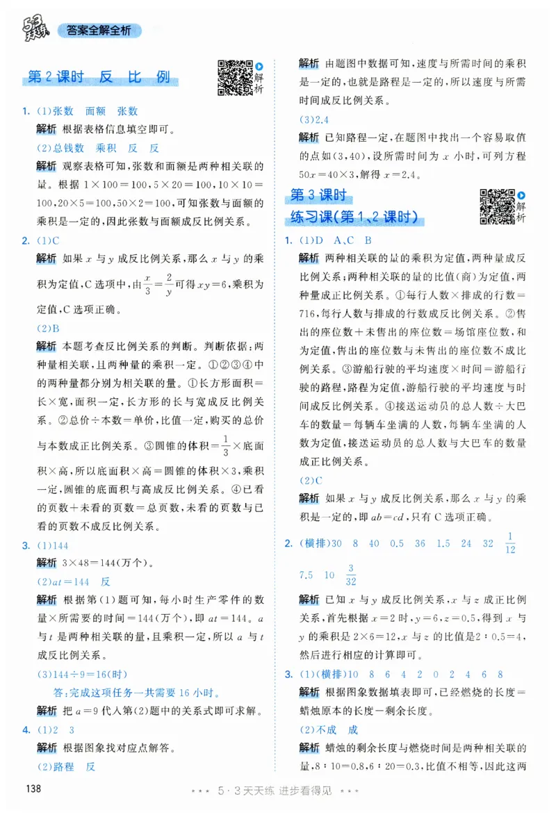53天天练6下RJ答案_26春53小学系列合集_1-6年级数学下册人教版《53天天练》_53天天练人教数学6下