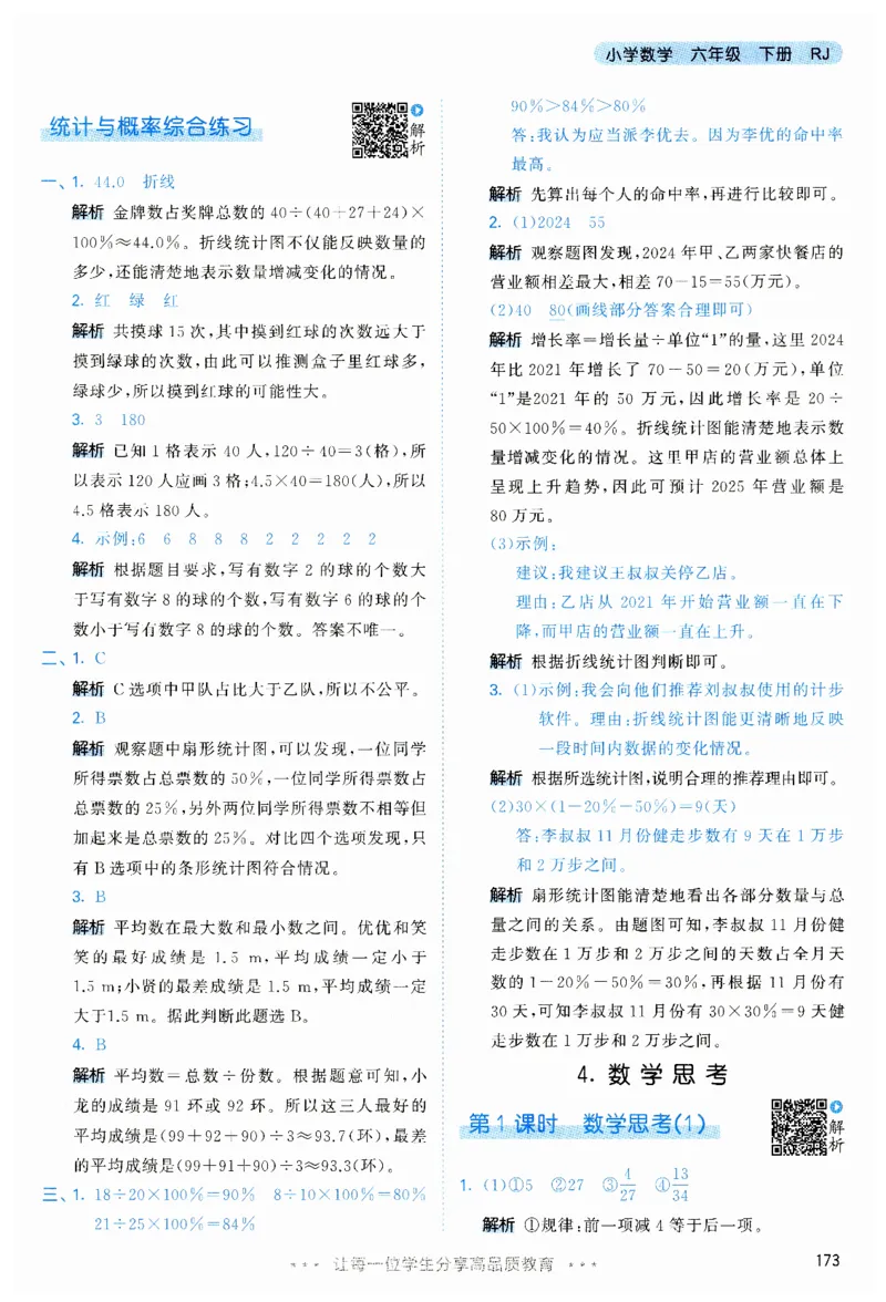 53天天练6下RJ答案_26春53小学系列合集_1-6年级数学下册人教版《53天天练》_53天天练人教数学6下