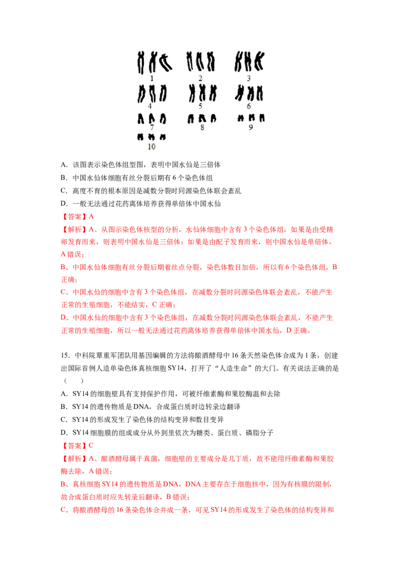 考点22染色体变异（解析版）_通用版（老高考）复习资料_2023年复习资料_一轮复习_2023年高考生物一轮复习讲练测（全国通用）