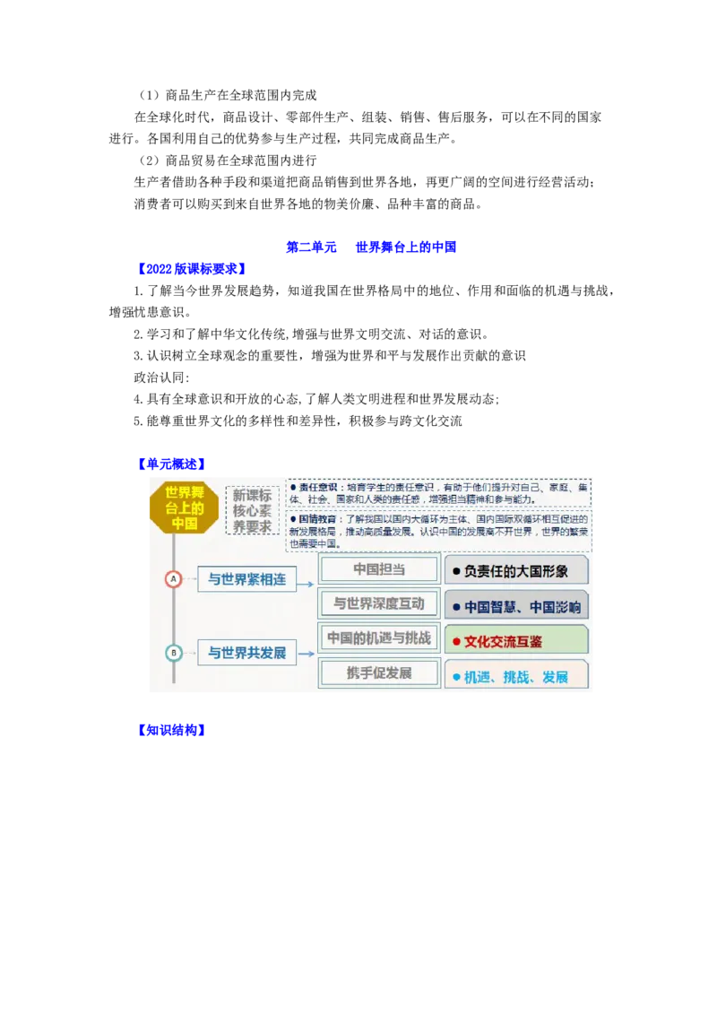 九年级道法下册-中考必备知识整理2024中考道德与法治复习6册教材常考知识集锦（部编版）_9道法中考复习_2024年中考复习资料_专项复习资料