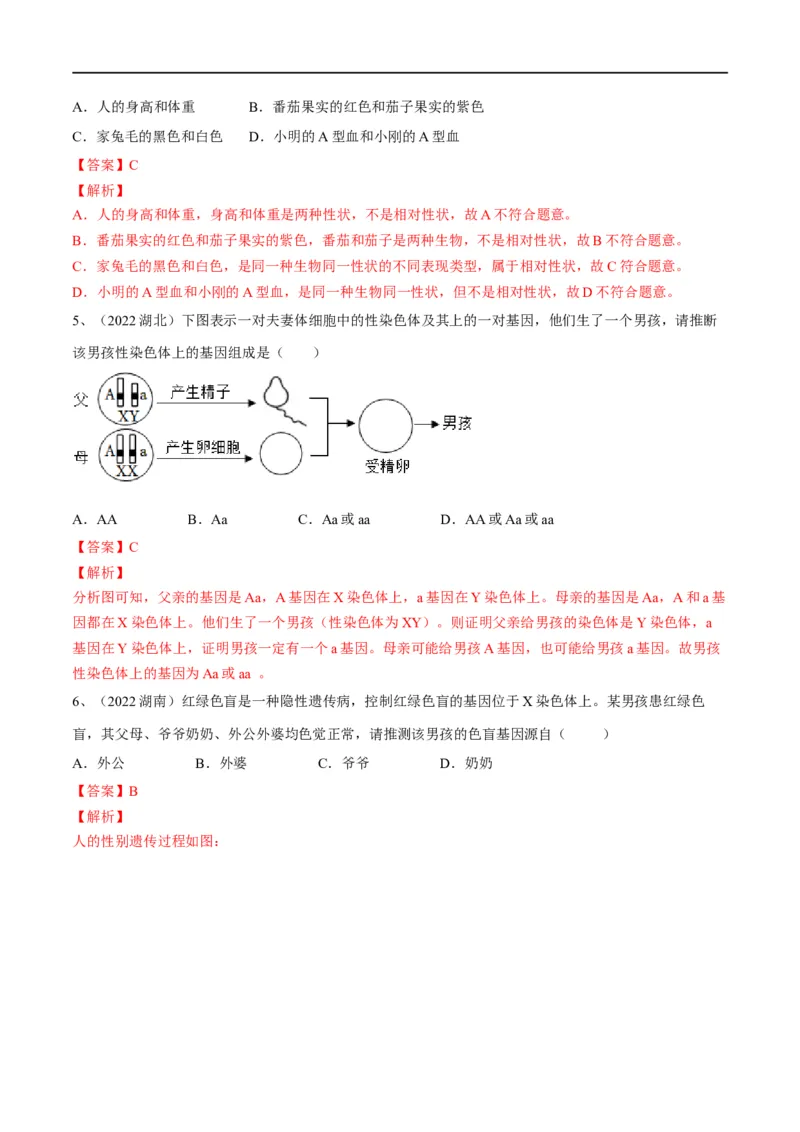专题20生物的遗传和变异（解析版）_6生物中考复习_2023年中考复习资料_一轮复习_2023年中考生物一轮复习讲练测_专题20生物的遗传和变异（专题精练）-2023年中考生物一轮复习讲练测