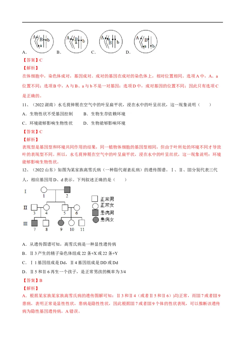 专题20生物的遗传和变异（解析版）_6生物中考复习_2023年中考复习资料_一轮复习_2023年中考生物一轮复习讲练测_专题20生物的遗传和变异（专题精练）-2023年中考生物一轮复习讲练测