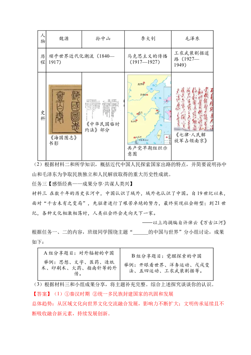 专题34中国近代史&middot;综合题（全国通用）（原卷版）_8历史中考复习_2026年中考复习（更新中）_好题汇编三年（2023-2025）中考历史真题分类汇编（全国通用）
