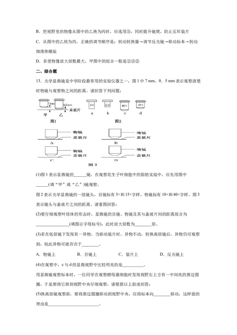 考点03使用高倍显微镜观察细胞（原卷版）_通用版（老高考）复习资料_2023年复习资料_一轮复习_2023年高考生物一轮复习讲练测（全国通用）