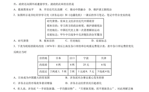 专题突破卷09近代化的早期探索和民族危机的加剧（原卷版）_8历史中考复习_2024年中考复习资料_一轮复习资料_2024年中考历史一轮复习考点通关卷（部编版）_专题突破卷