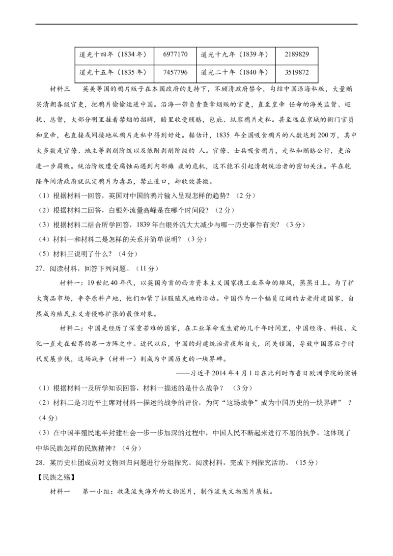 专题突破卷08中国开始沦为半殖民半封建社会（原卷版）_8历史中考复习_2024年中考复习资料_一轮复习资料_2024年中考历史一轮复习考点通关卷（部编版）_专题突破卷