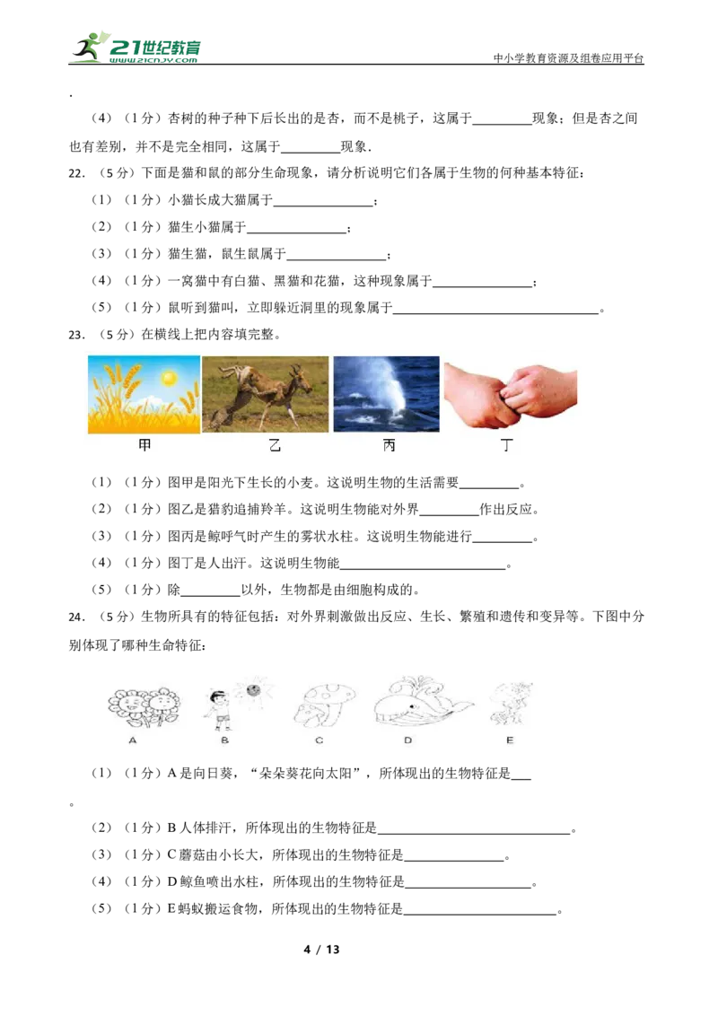 人教版2023届中考一轮复习专用训练卷&mdash;专题1认识生物（含解析）_6生物中考复习_2023年中考复习资料_一轮复习_人教版2023届中考生物一轮复习专用训练卷
