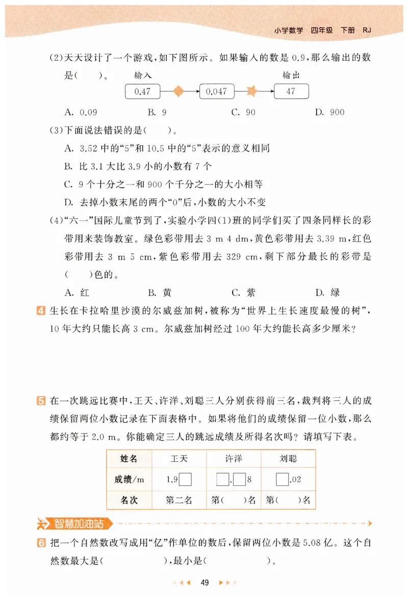53天天练小学数学四年级下册RJ_26春53小学系列合集_1-6年级数学下册人教版《53天天练》_53天天练人教数学4下