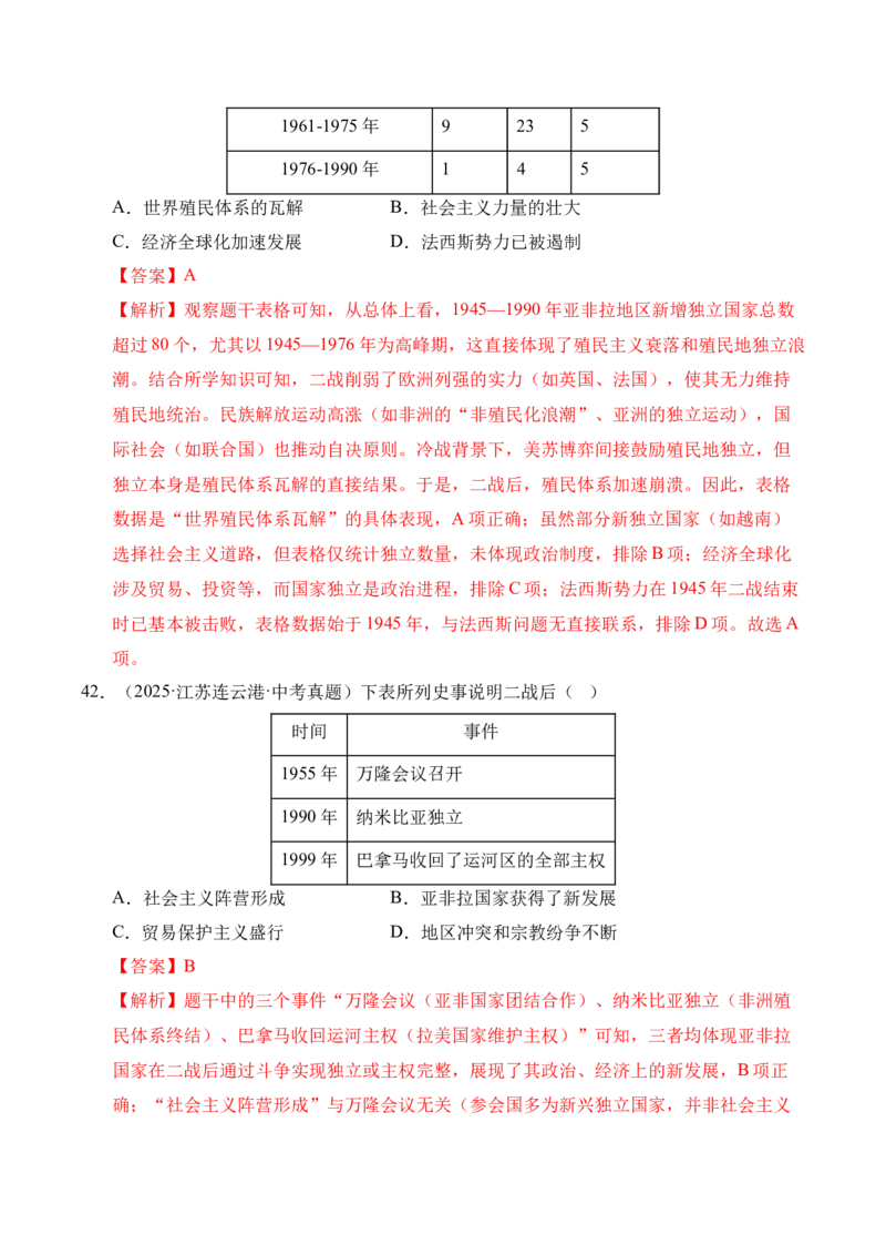 专题31二战后的世界变化&middot;选择题（全国通用）（原卷版）_8历史中考复习_2026年中考复习（更新中）_好题汇编三年（2023-2025）中考历史真题分类汇编（全国通用）