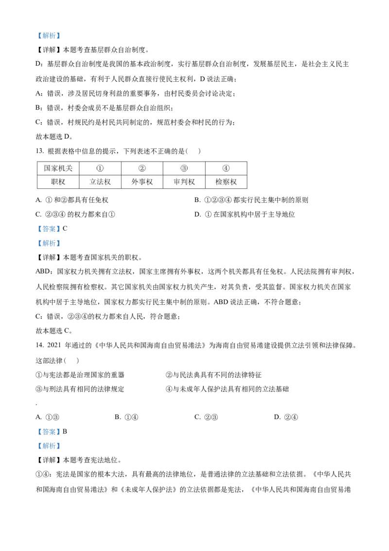 精品解析：2022年海南省中考道德与法治真题（解析版）_9道法中考复习_2025中考复习资料_中考真题（近三年）_2022年中考政治真题_精品解析：2022年海南省中考道德与法治真题