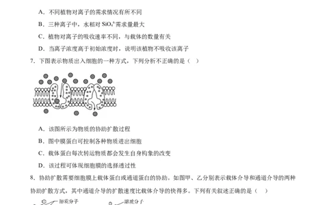 考点通关卷07物质运输（原卷版）_新高考复习资料_2025年新高考资料_2025年高考生物一轮复习考点通关卷（新高考通用）