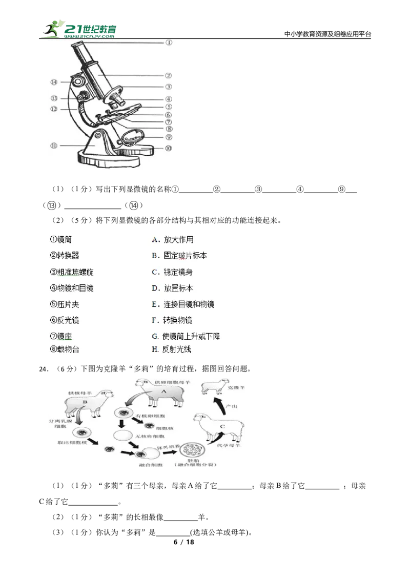 人教版2023届中考一轮复习专用训练卷&mdash;专题3细胞是生命活动的基本单位（二）（含解析）_6生物中考复习_2023年中考复习资料_一轮复习_人教版2023届中考生物一轮复习专用训练卷