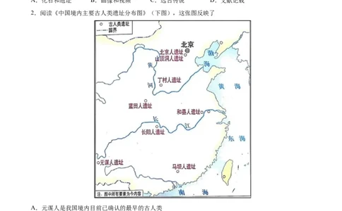专题突破卷01史前时期：中国境内早期人类和文明起源（原卷版）_8历史中考复习_2024年中考复习资料_一轮复习资料_2024年中考历史一轮复习考点通关卷（部编版）_专题突破卷