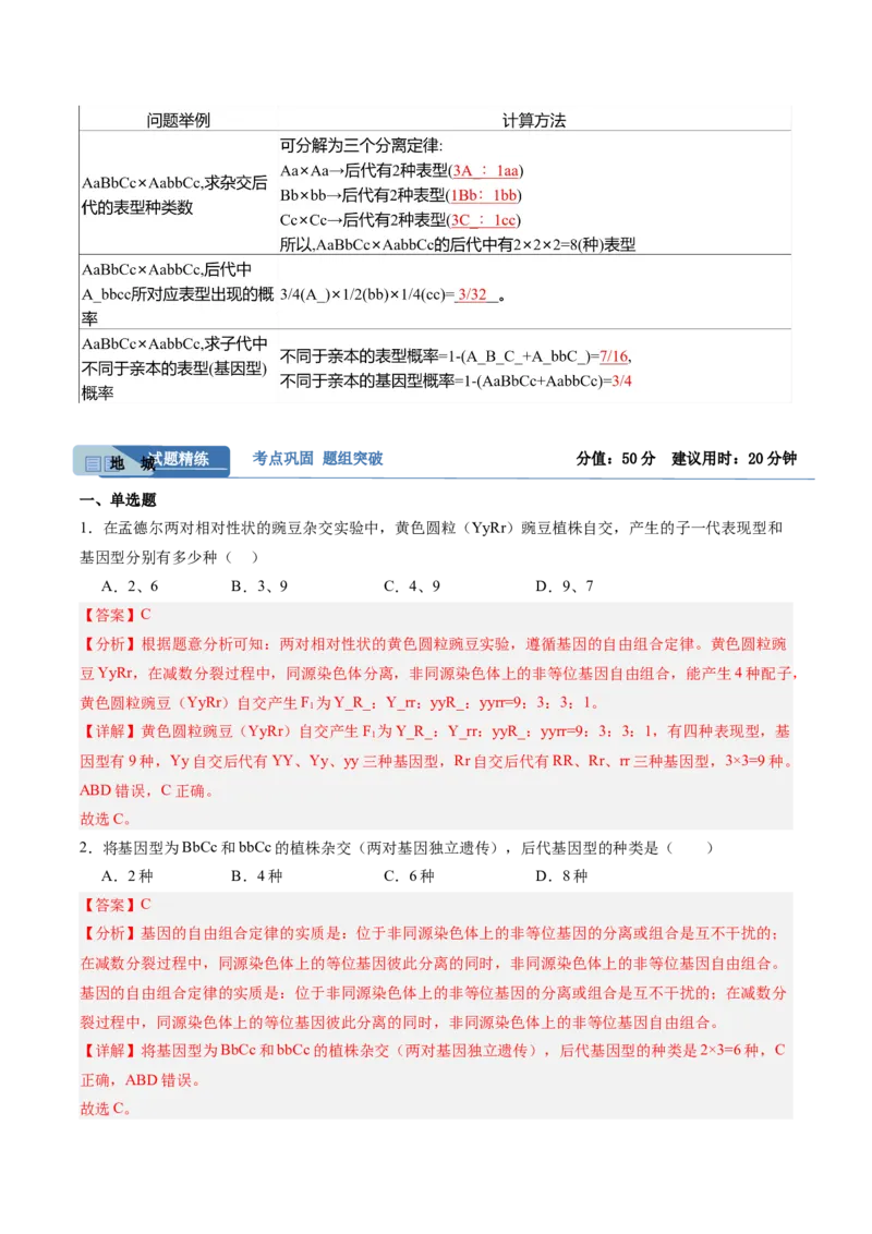 考点通关卷16基因的自由组合定律（解析版）_2025年新高考资料_一轮复习_2025年高考生物一轮复习考点通关卷（新高考通用）