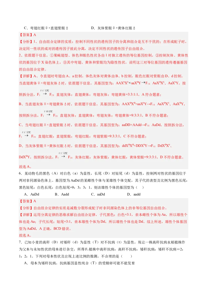 考点通关卷16基因的自由组合定律（解析版）_2025年新高考资料_一轮复习_2025年高考生物一轮复习考点通关卷（新高考通用）