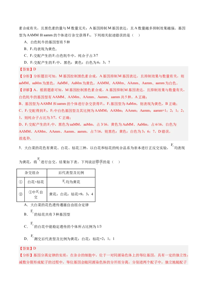 考点通关卷16基因的自由组合定律（解析版）_2025年新高考资料_一轮复习_2025年高考生物一轮复习考点通关卷（新高考通用）