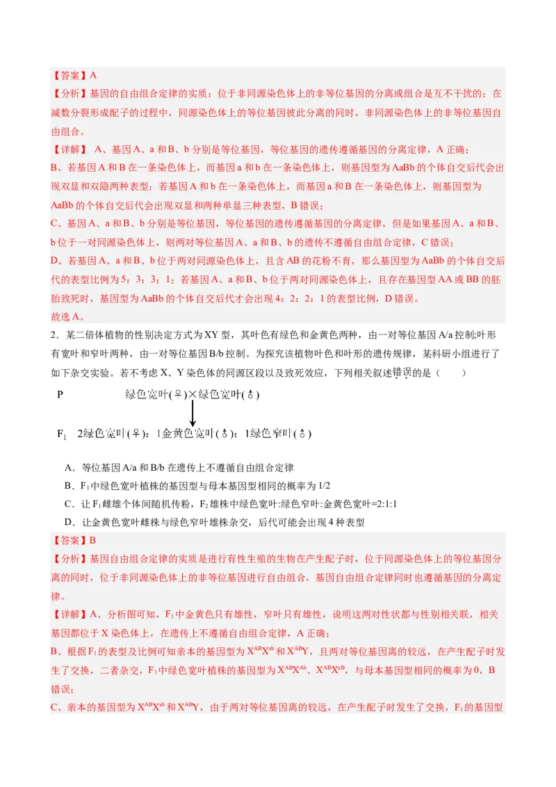 考点通关卷16基因的自由组合定律（解析版）_2025年新高考资料_一轮复习_2025年高考生物一轮复习考点通关卷（新高考通用）