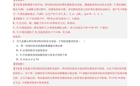 考点通关卷16基因的自由组合定律（解析版）_2025年新高考资料_一轮复习_2025年高考生物一轮复习考点通关卷（新高考通用）