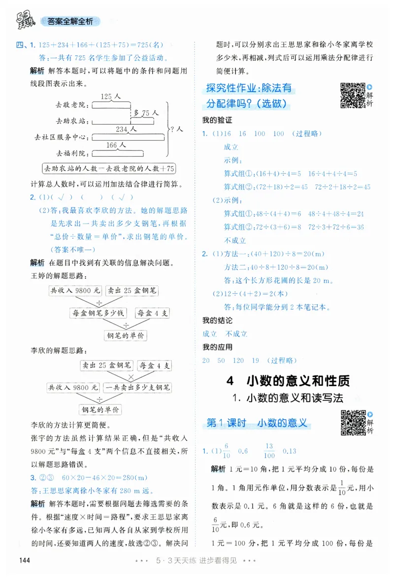 53天天练小学数学四年级下册RJ答案_26春53小学系列合集_1-6年级数学下册人教版《53天天练》_53天天练人教数学4下