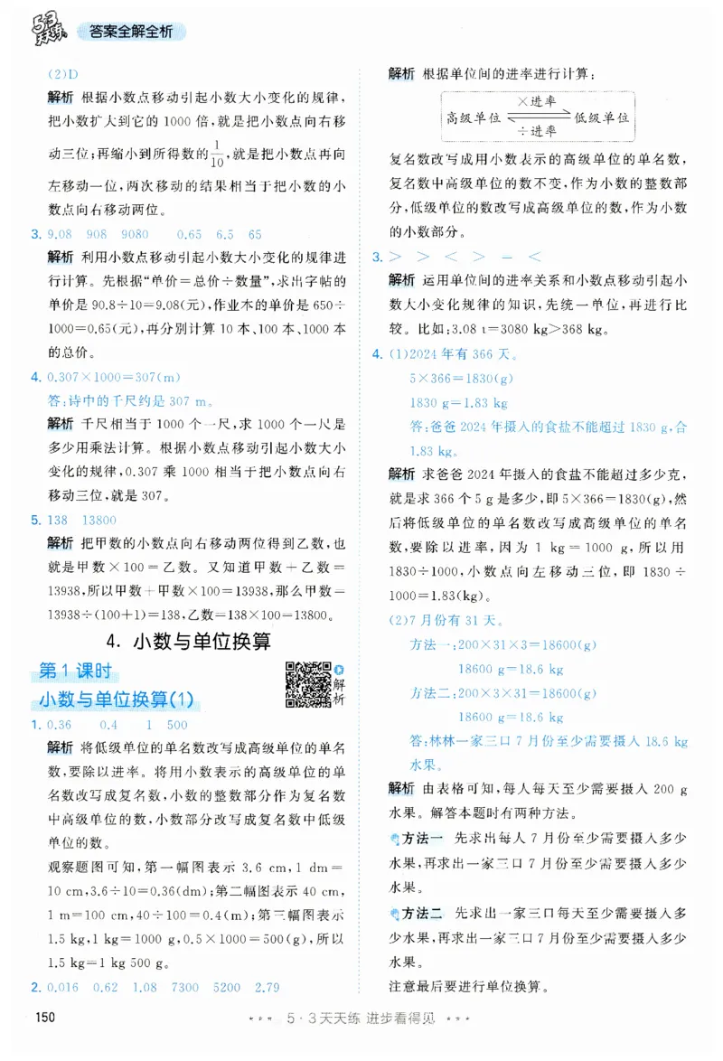 53天天练小学数学四年级下册RJ答案_26春53小学系列合集_1-6年级数学下册人教版《53天天练》_53天天练人教数学4下