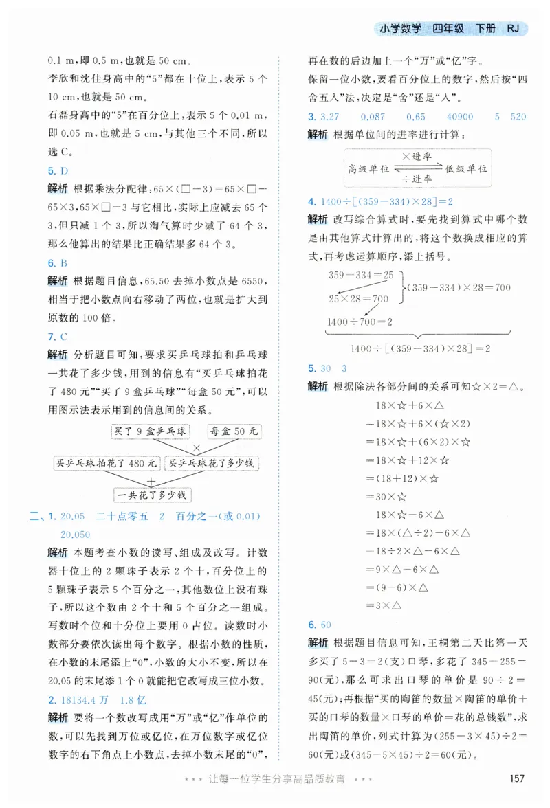 53天天练小学数学四年级下册RJ答案_26春53小学系列合集_1-6年级数学下册人教版《53天天练》_53天天练人教数学4下