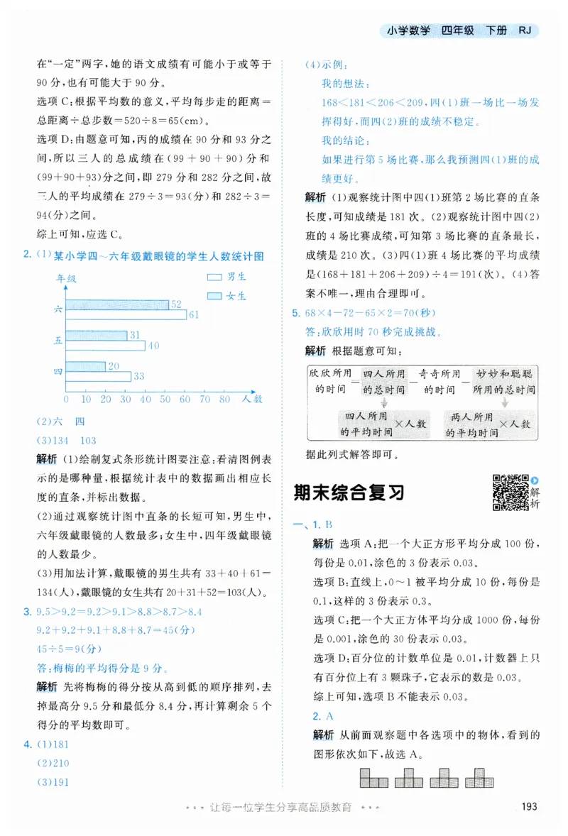 53天天练小学数学四年级下册RJ答案_26春53小学系列合集_1-6年级数学下册人教版《53天天练》_53天天练人教数学4下
