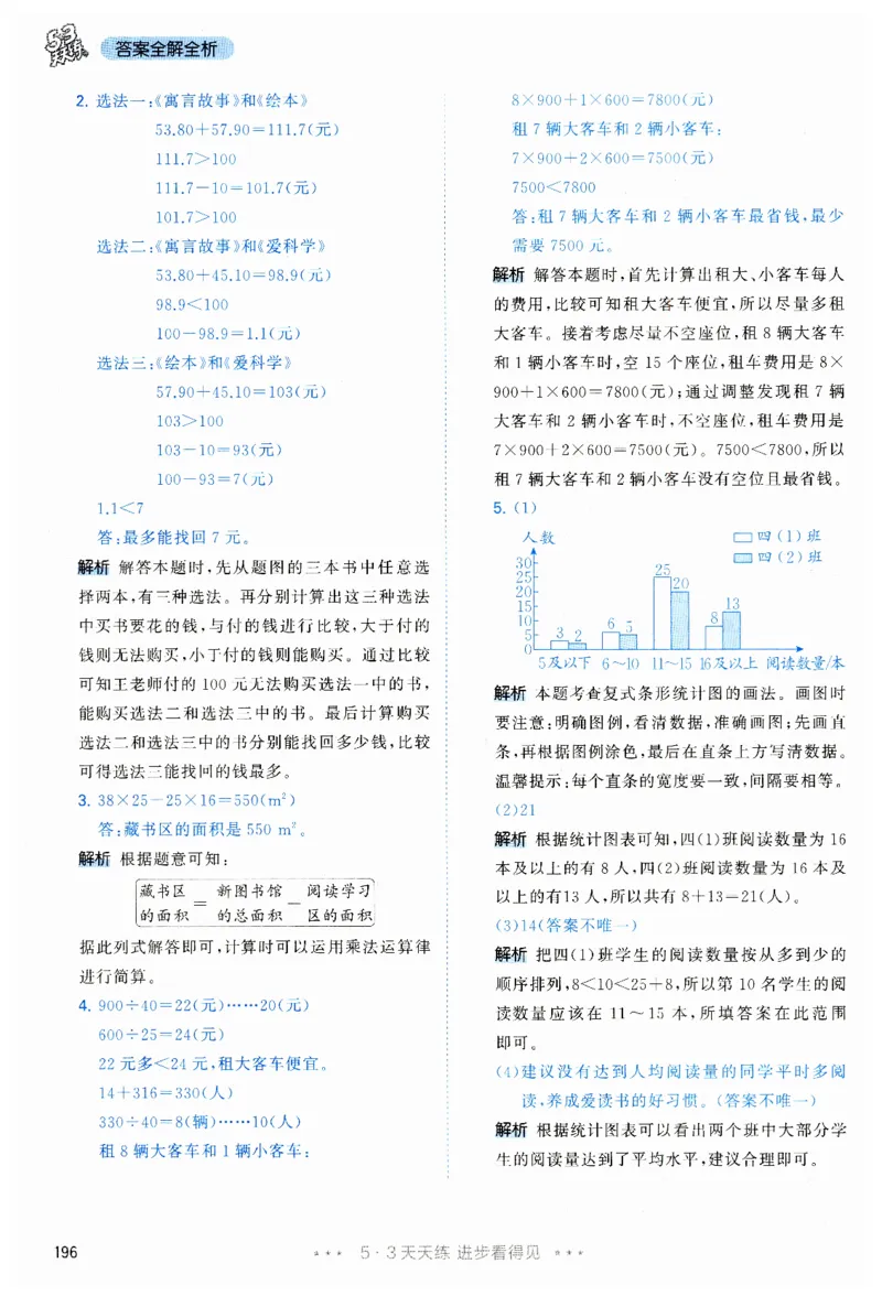 53天天练小学数学四年级下册RJ答案_26春53小学系列合集_1-6年级数学下册人教版《53天天练》_53天天练人教数学4下
