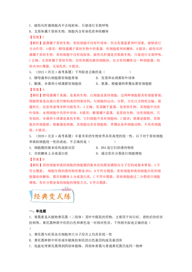 考点02细胞的多样性和统一性（解析版）_通用版（老高考）复习资料_2023年复习资料_一轮复习_2023年高考生物一轮复习讲练测（全国通用）