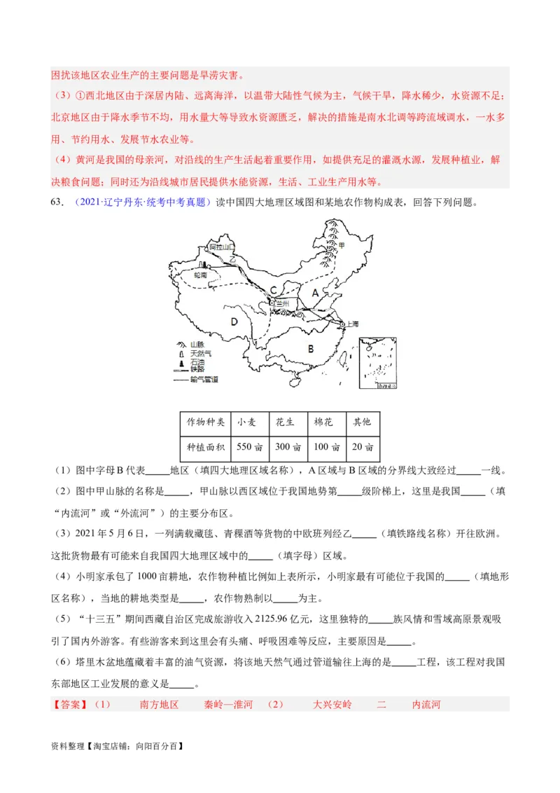 专题31西北地区（解析版）_7地理中考复习_2024年中考复习资料_专项复习资料_完三年（2021-2023）中考地理真题分项汇编（全国通用）_解析版