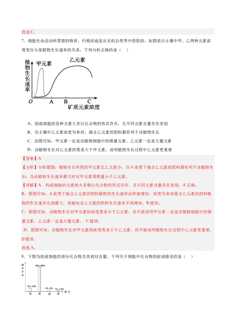 考点通关卷02细胞中的元素和化合物（解析版）_2025年新高考资料_一轮复习_2025年高考生物一轮复习考点通关卷（新高考通用）
