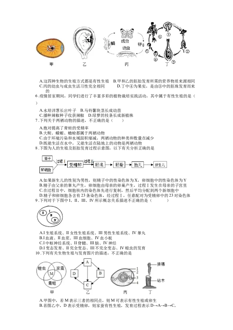 专题22生物的生殖和发育（原卷版）_6生物中考复习_2024年中考复习资料_一轮复习资料_完精准复习课件精讲ppt+习题精练备战2024年中考生物一轮复习全考点通关_配套练习