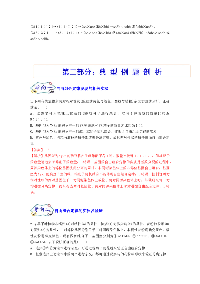 考点16基因的自由组合定律（核心考点讲与练）-2023年高考生物一轮复习讲练测（全国通用）（解析版）_通用版（老高考）复习资料_2023年复习资料_一轮复习