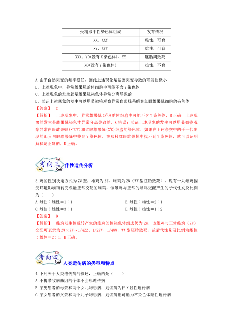 考点17伴性遗传和人类遗传病（解析版）_通用版（老高考）复习资料_2023年复习资料_一轮复习_2023年高考生物一轮复习讲练测（全国通用）