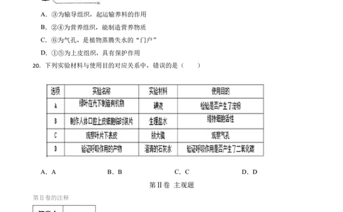 人教版2023届中考一轮复习专用训练卷&mdash;专题8绿色植物是生物圈中有机物的制造者（含解析）_6生物中考复习_2023年中考复习资料_一轮复习