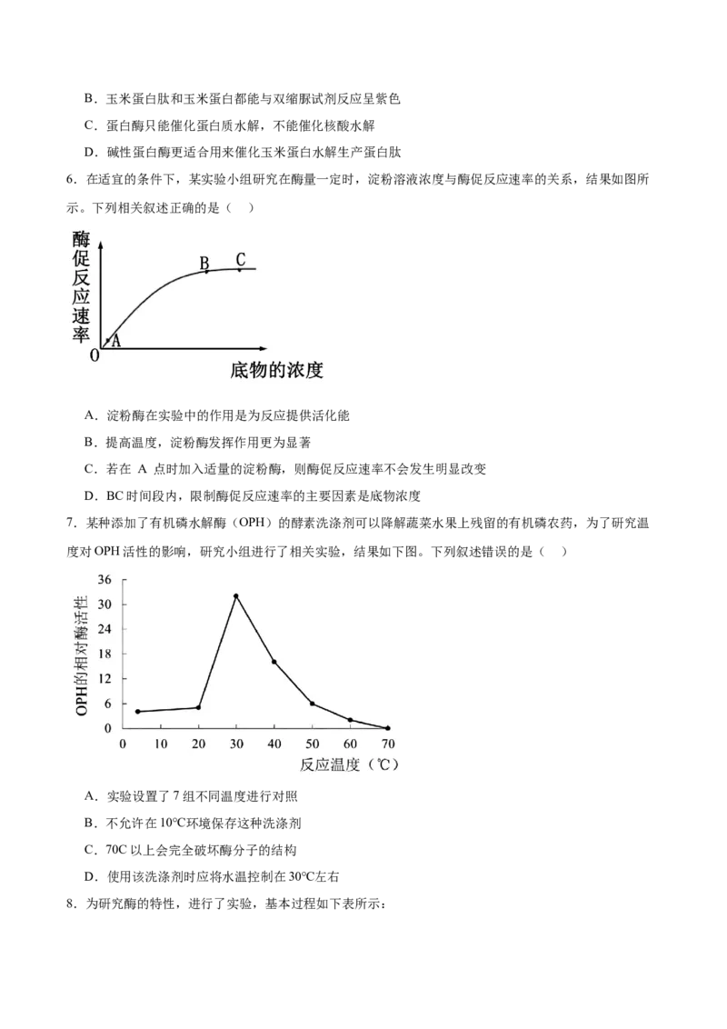 考点通关卷08酶和ATP（原卷版）_新高考复习资料_2025年新高考资料_2025年高考生物一轮复习考点通关卷（新高考通用）
