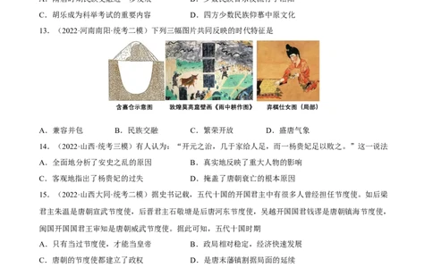 专题限时练5隋唐五代十国时期（原卷版）_8历史中考复习_2023年中考复习资料_二轮复习_核心素养新课标2023年中考历史一二轮复习提分快训（部编版）