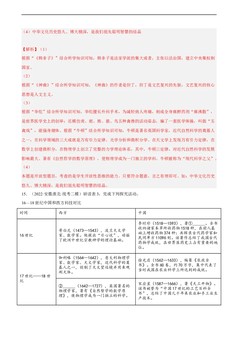 专题限时练26近代科学与艺术成就（解析版）_8历史中考复习_2023年中考复习资料_二轮复习_核心素养新课标2023年中考历史一二轮复习提分快训（部编版）