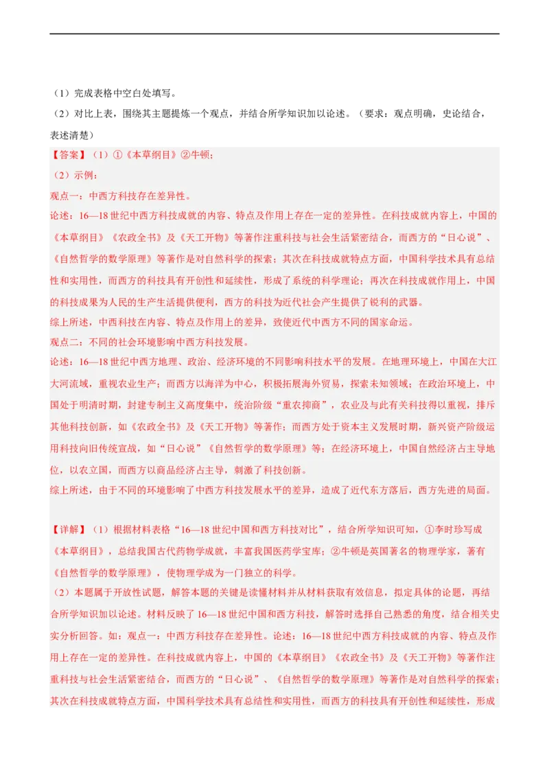 专题限时练26近代科学与艺术成就（解析版）_8历史中考复习_2023年中考复习资料_二轮复习_核心素养新课标2023年中考历史一二轮复习提分快训（部编版）