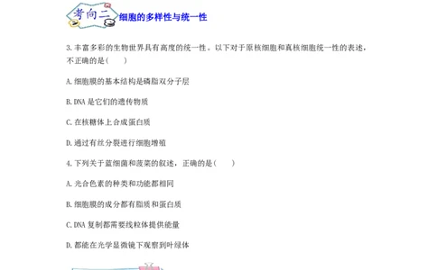 考点02细胞的多样性和统一性（原卷版）_通用版（老高考）复习资料_2023年复习资料_一轮复习_2023年高考生物一轮复习讲练测（全国通用）