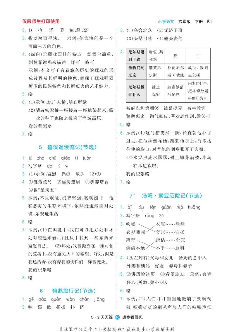 53预习单六年级下册语文部编版_26春53小学系列合集_1-6年级语文下册《53预习单》
