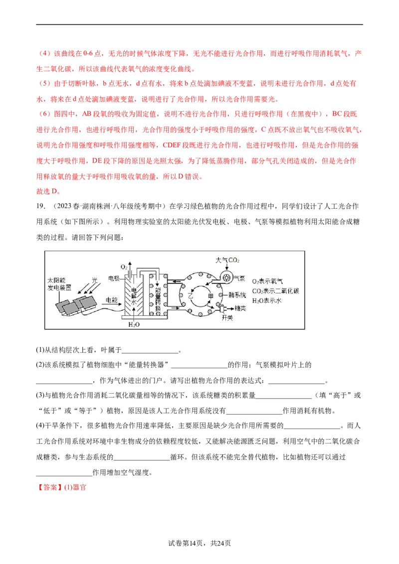 主题04植物的生活（解析版）_6生物中考复习_2023年中考复习资料_二轮复习_2023年中考生物二轮复习讲练测_主题04植物的生活（测试）-2023年中考生物二轮复习讲练测_38943966