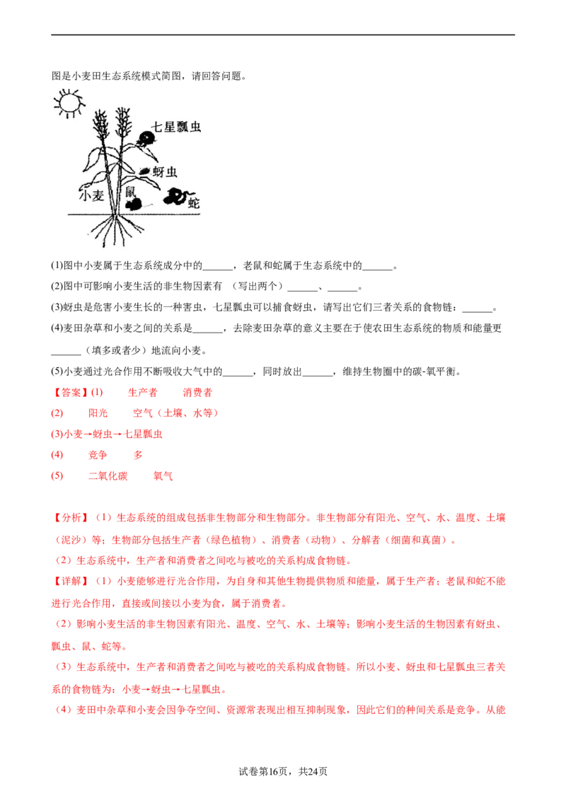主题04植物的生活（解析版）_6生物中考复习_2023年中考复习资料_二轮复习_2023年中考生物二轮复习讲练测_主题04植物的生活（测试）-2023年中考生物二轮复习讲练测_38943966