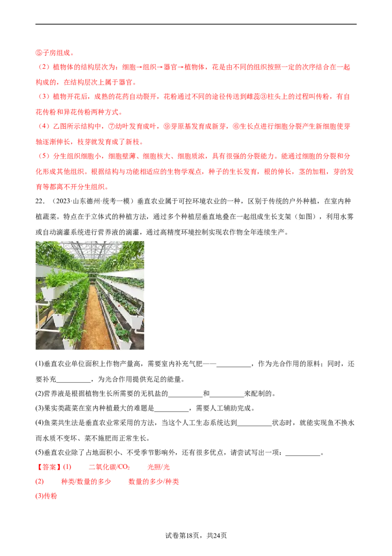 主题04植物的生活（解析版）_6生物中考复习_2023年中考复习资料_二轮复习_2023年中考生物二轮复习讲练测_主题04植物的生活（测试）-2023年中考生物二轮复习讲练测_38943966