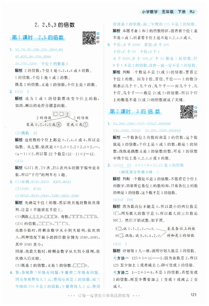 53天天练5下RJ答案_26春53小学系列合集_1-6年级数学下册人教版《53天天练》_53天天练人教数学5下
