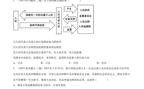 专题14人民当家作主（练习）（原卷版）_9道法中考复习_2024年中考复习资料_一轮复习资料_完2024年中考道德与法治一轮复习讲练测（全国通用）_配套练习（原卷版+解析版）