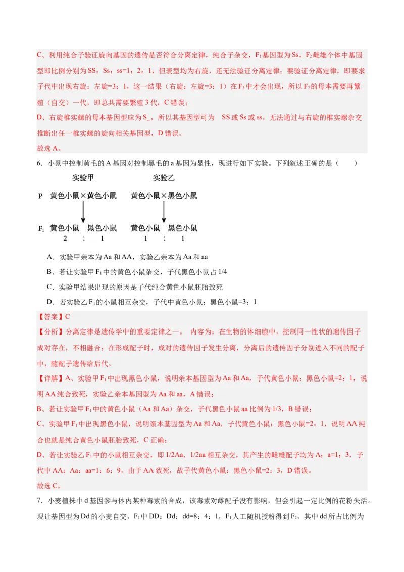 考点通关卷15基因的分离定律（解析版）_2025年新高考资料_一轮复习_2025年高考生物一轮复习考点通关卷（新高考通用）