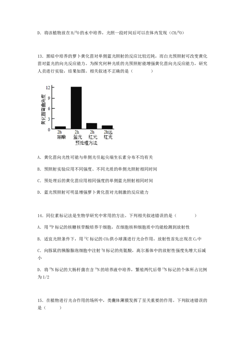 考点12光合作用（核心考点讲与练）-2023年高考生物一轮复习讲练测（全国通用）（原卷版）_通用版（老高考）复习资料_2023年复习资料_一轮复习