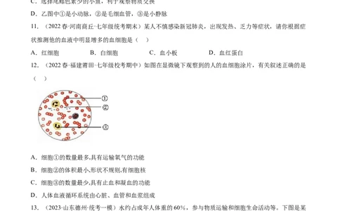 主题05人体生理与健康（第1课时）（原卷版）_6生物中考复习_2023年中考复习资料_二轮复习_2023年中考生物二轮复习讲练测