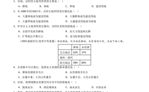 专题19中国的自然资源（好题帮）-备战2024年中考地理一轮复习考点帮（全国通用）（原卷版）_7地理中考复习_2024年中考复习资料_一轮复习资料_配套练习资料